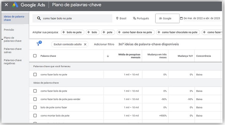 planejador palavras-chave do google